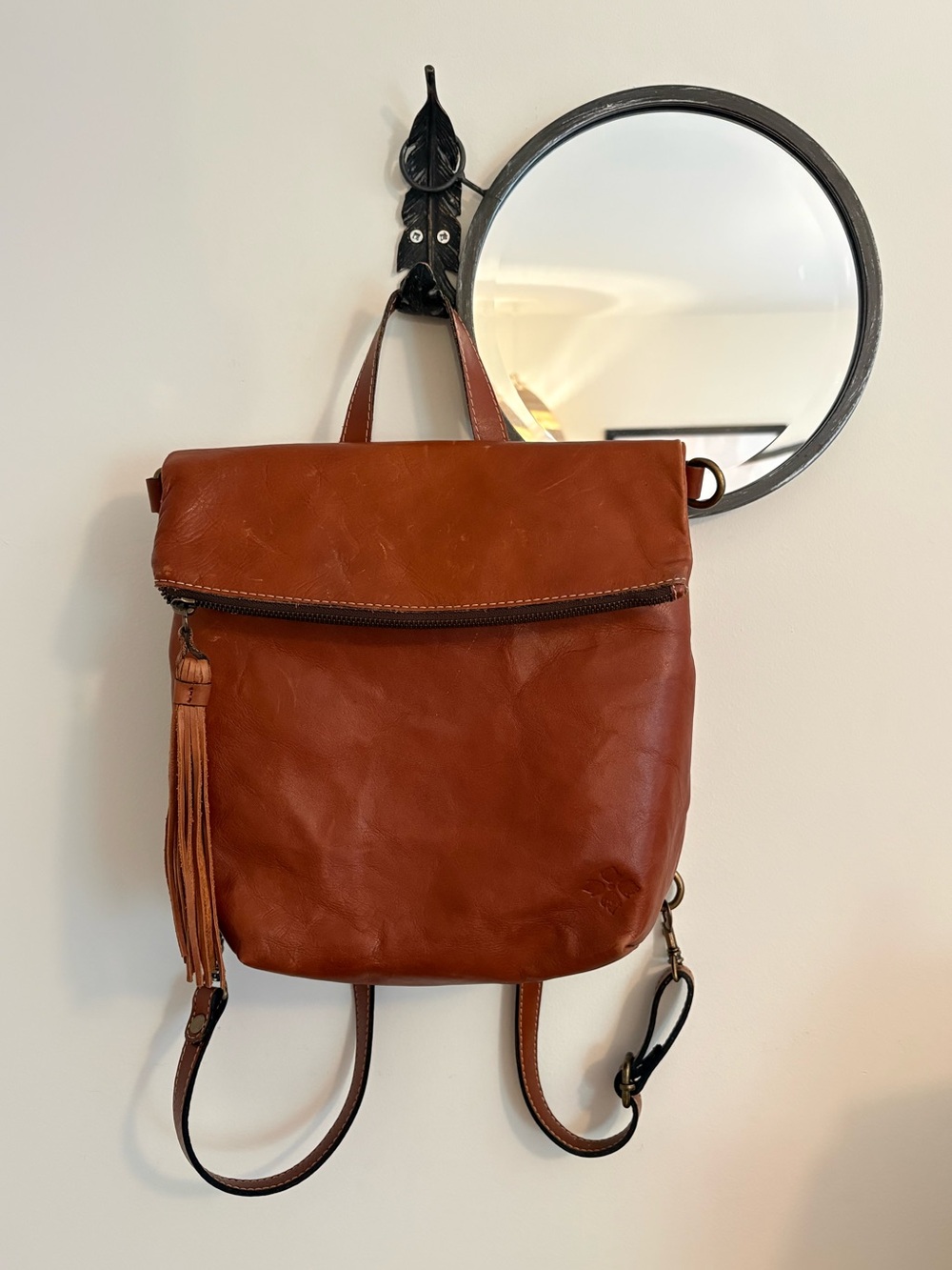 Patricia Nash Tan Luzille Convertible Full grain  Leather Backpack Tote